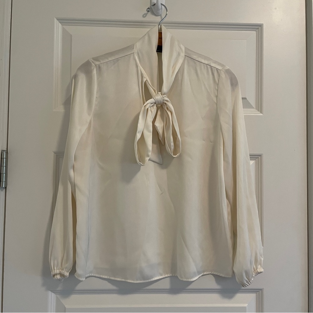 Ann Taylor Cream Tie Neck Blouse